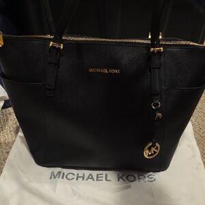 Michael Kors Black Saffiano Leather Tote with Gold Hardware